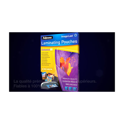 Consommable de bureau pour plastifieuse FELLOWES Pochettes A4 80 mic x250