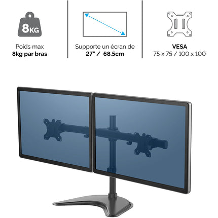 Support écran PC FELLOWES Support Double Horizontal sur pied