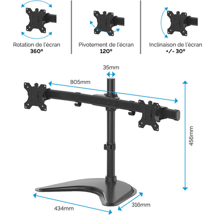 Support écran PC FELLOWES Support Double Horizontal sur pied