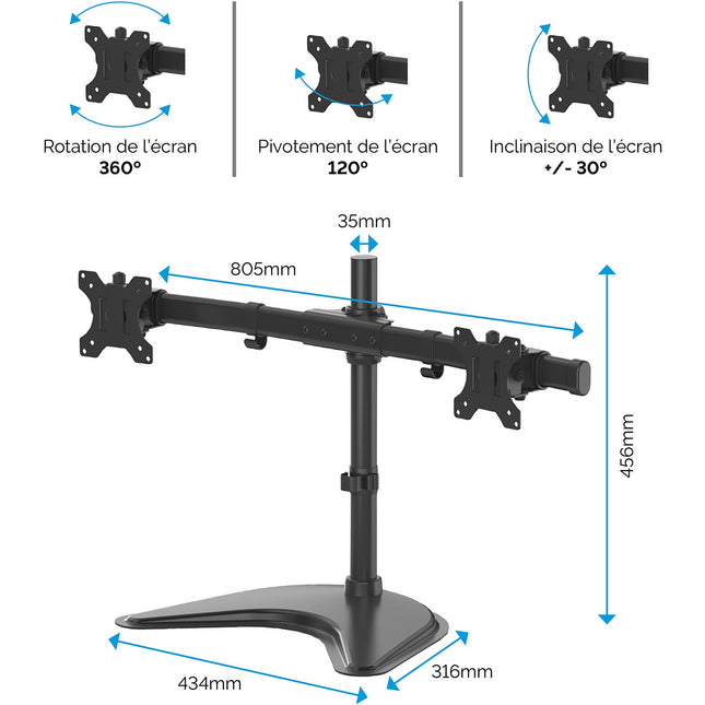 Support écran PC FELLOWES Support Double Horizontal sur pied