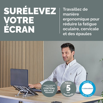 SUPPORT FELLOWES PC Portable ergonomique ALUMIA
