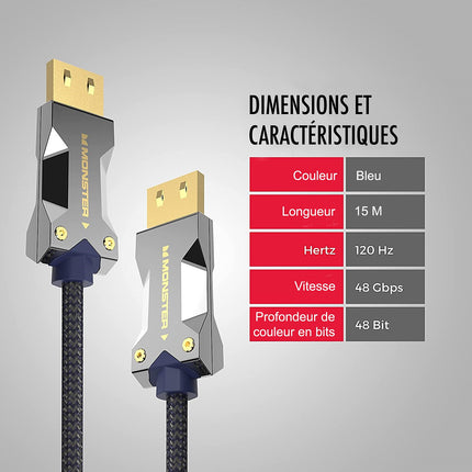 Câble HDMI MONSTERCABLE M3000 UHD 8K DOLBY VISION HDR 48GBPS 15M