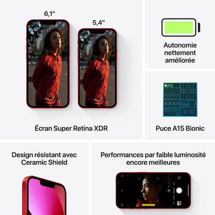Smartphone APPLE iPhone 13 Mini (Product) Red 256Go 5G Reconditionné