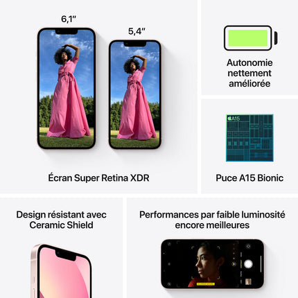 Smartphone APPLE iPhone 13 Rose 256Go 5G Reconditionné