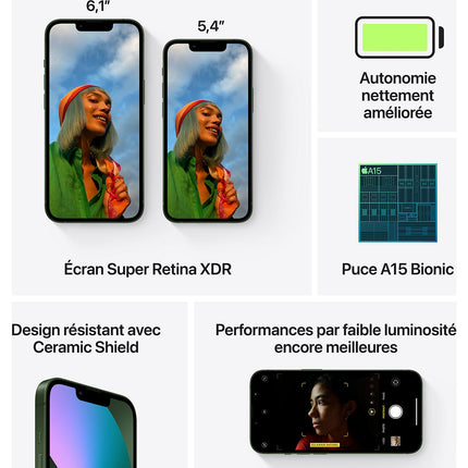 Smartphone APPLE iPhone 13 Mini Vert 128Go 5G Reconditionné