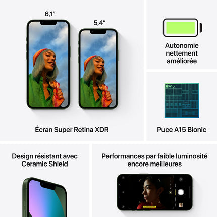 Smartphone APPLE iPhone 13 Vert 256Go 5G Reconditionné
