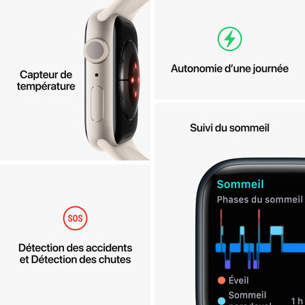 Montre connectée APPLE WATCH 45MM Alu/Lumière Stellaire Series 8 Reconditionné