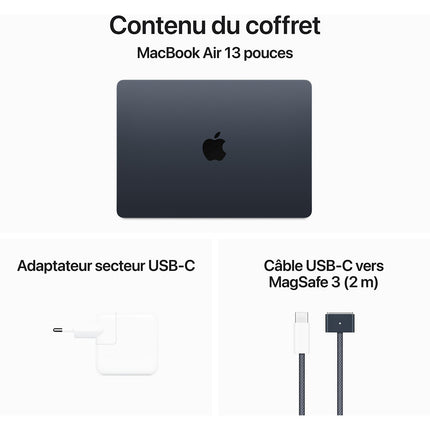 Ordinateur Apple MACBOOK Air 13' M3 16Go CPU8 GPU10 512Go Minuit Reconditionné