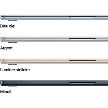 Ordinateur Apple MACBOOK Air 15" Puce M4 CPU 10 / GPU 10 coeurs Mémoire RAM 16Go Stockage 256Go SSD Retina Minuit Reconditionné