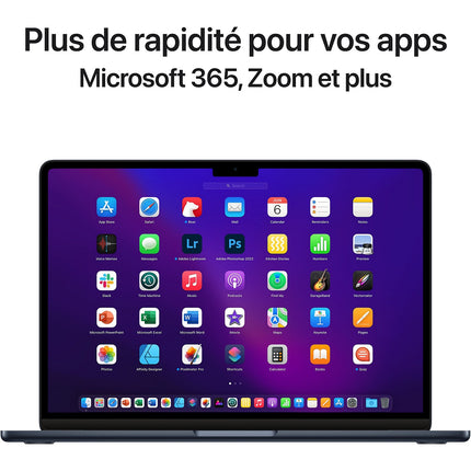 Ordinateur Apple MACBOOK Air 13,6" Puce M2 CPU 8 / GPU 8 cœurs Mémoire RAM 16Go Stockage 256Go SSD Retina Minuit Reconditionné