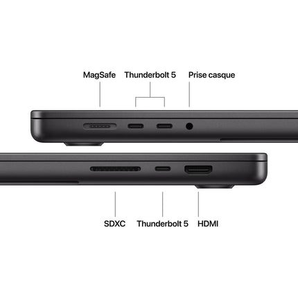 Ordinateur Apple MACBOOK Pro 16" Puce M5 Pro CPU 10 / GPU 20 coeurs Mémoire RAM 48Go Stockage 1To SSD XDR Noir sidéral