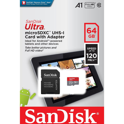 Carte Micro SD SANDISK Ultra microSDXC 64Go + SD adapteur