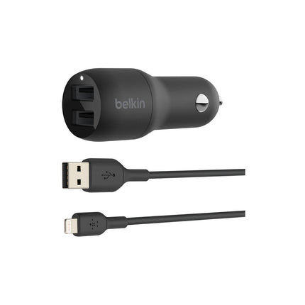 Chargeur BELKIN 24W 2xUSB-A/Lightning 1m noir