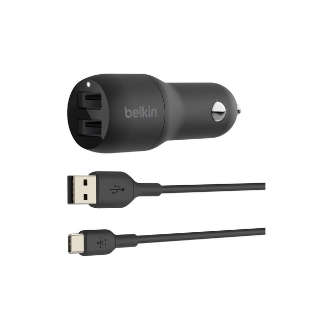 Chargeur BELKIN 24W 2xUSB-A/USB-C 1m noir