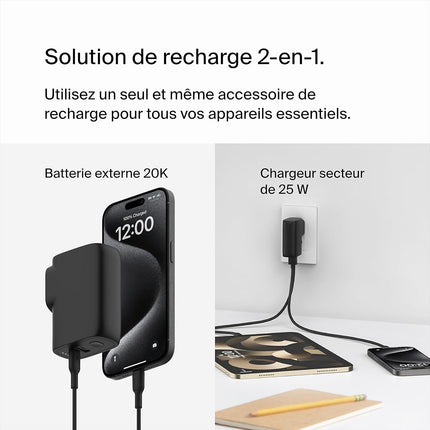 Chargeur BELKIN 25W+ adaptateur voyage+powerbank 5000mAh