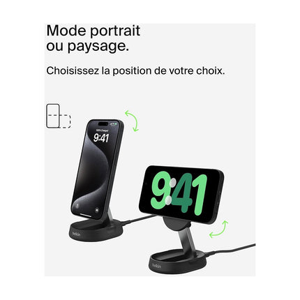Chargeur induction BELKIN support recharge 15W 2 en 1 pliable