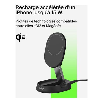Chargeur induction BELKIN support recharge 15W 2 en 1 pliable