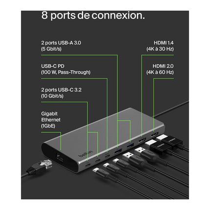 Station d'accueil BELKIN USB-C 8 en 1 universelle Hub Core