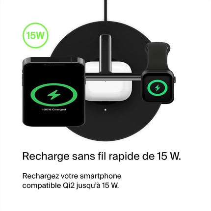 Chargeur induction BELKIN Qi2 noir 3 en 1