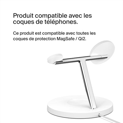 Chargeur induction BELKIN Qi2 Blanc 3 en 1