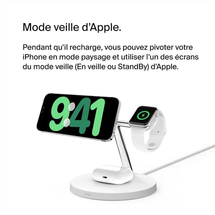 Chargeur induction BELKIN Qi2 Blanc 3 en 1