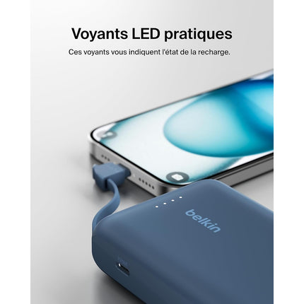 Batterie externe BELKIN 10000 mAh avec cable USB-C intégre bleu