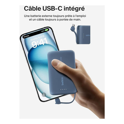 Batterie externe BELKIN 10000 mAh avec cable USB-C intégre bleu