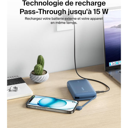 Batterie externe BELKIN 10000 mAh avec cable USB-C intégre bleu