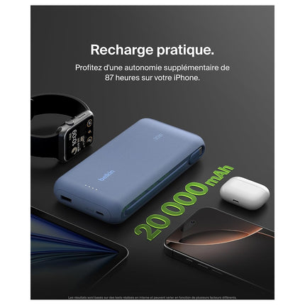 Batterie externe BELKIN 20000 mAh avec cable USB-C intégre bleu