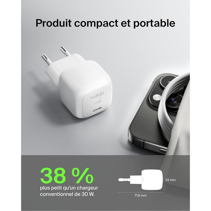 Chargeur BELKIN 30W USB Poxer delivery PPS Blanc