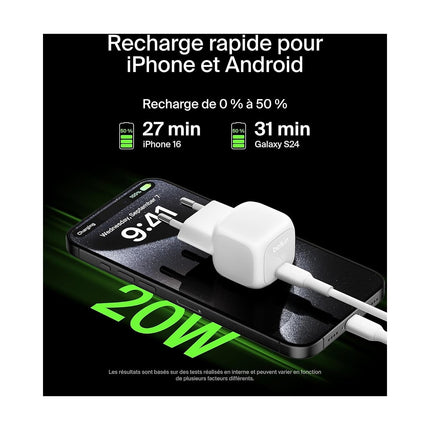 Chargeur BELKIN 20W USB-C PPS BLANC