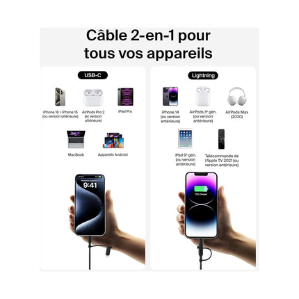 Adaptateur USB BELKIN 2-en-1 USB-C et Lightning 1m50 noi