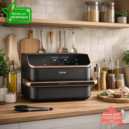 Friteuse sans huile COSORI Twinfry Pro Ceramic KAAPAFCSSEU0204A, 10 L, 4 résistances, panier céramique
