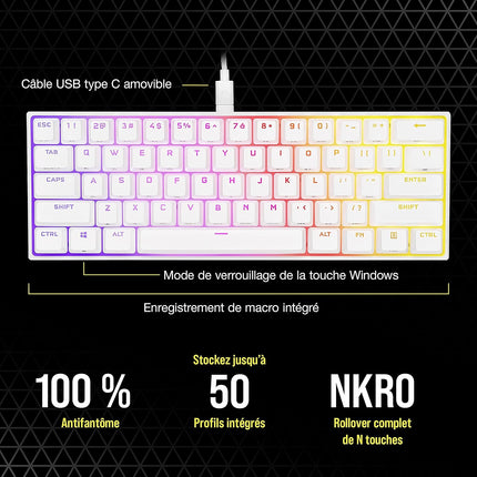 Clavier gamer CORSAIR K65 RGB MINI CHERRY MX Red Blanc