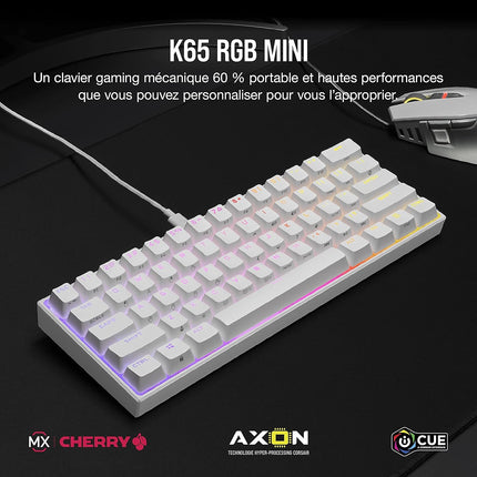 Clavier gamer CORSAIR K65 RGB MINI CHERRY MX Red Blanc