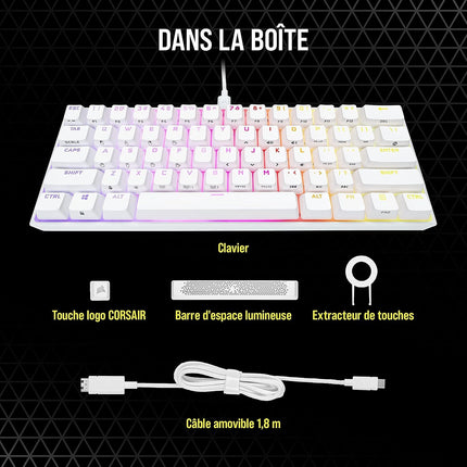 Clavier gamer CORSAIR K65 RGB MINI CHERRY MX Red Blanc
