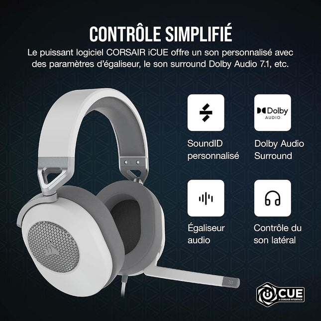 Casque gamer CORSAIR HS65 Surround Headset White