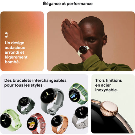 Montre connectée GOOGLE Pixel Watch Acier Arg/Bracelet Galet BT