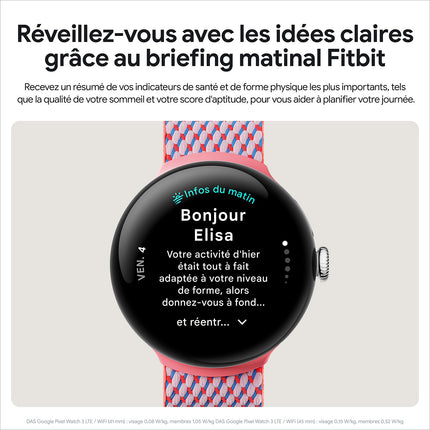 Montre connectée GOOGLE Pixel Watch 3 45mm Argent Poli Bluetooth Reconditionné