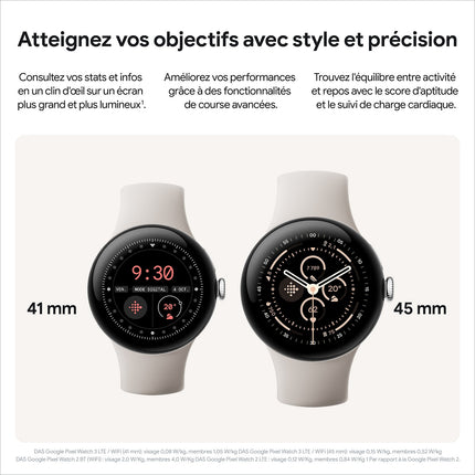 Montre connectée GOOGLE Pixel Watch 3 45mm Argent Poli Bluetooth Reconditionné