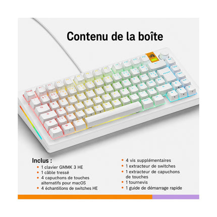 Clavier gamer GLORIOUS GMMK 3 HE 75 Blanc