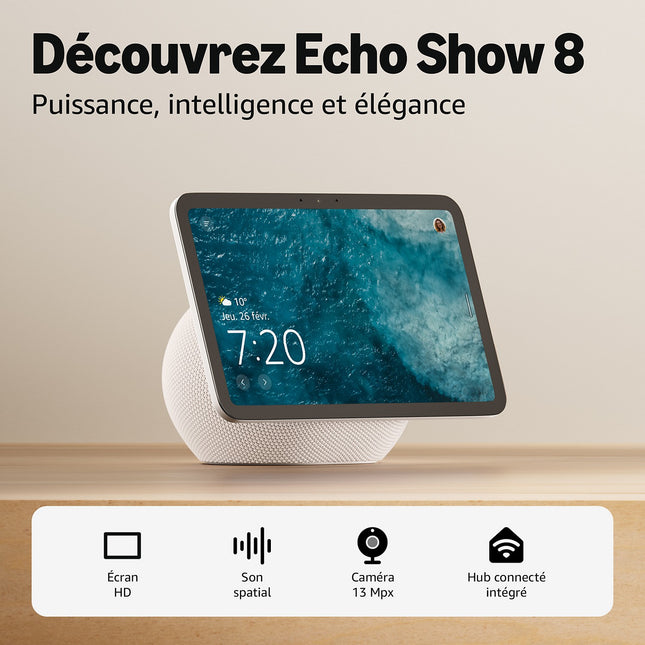 Assistant vocal AMAZON Echo Show 8 - Glacier blanc(4e gen)