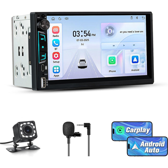 Autoradio connecté JUNSUN 7" caméra de recul microphone CarPlay