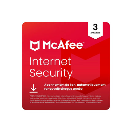 Logiciel antivirus et optimisation MCAFEE Internet Security 3 appareils 1 an