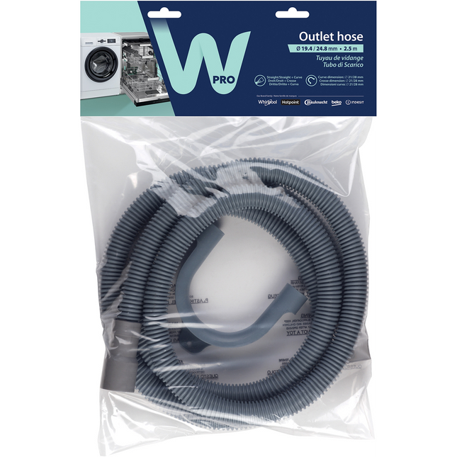 Tuyau de vidange WPRO TVS259 droit vers droit 2.5m