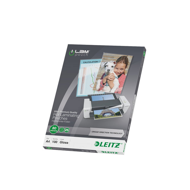 Consommable de bureau pour plastifieuse LEITZ Pochettes 80 UDT A4 boite de 100