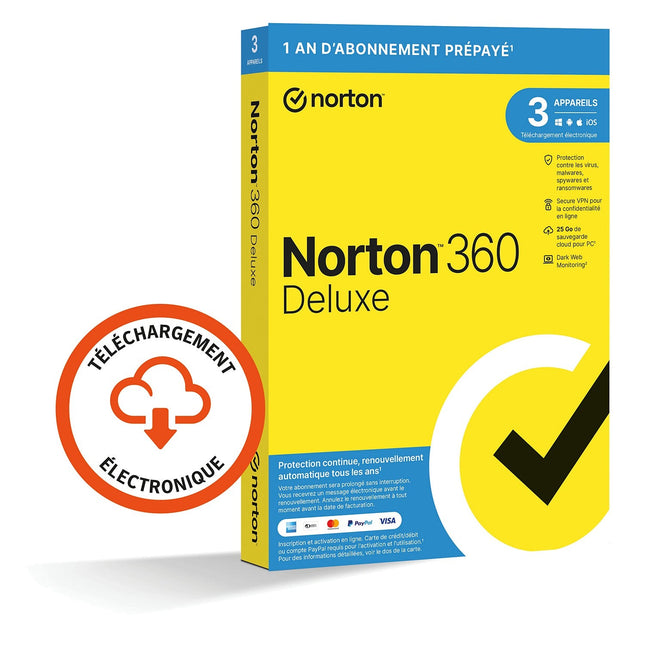 Logiciel antivirus et optimisation NORTON 360 DELUXE 25Go SE 3 postes