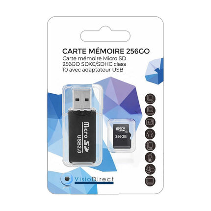 Carte Micro SD VISIODIRECT Carte Mémoire Micro SD 256Go SDXC/SDHC