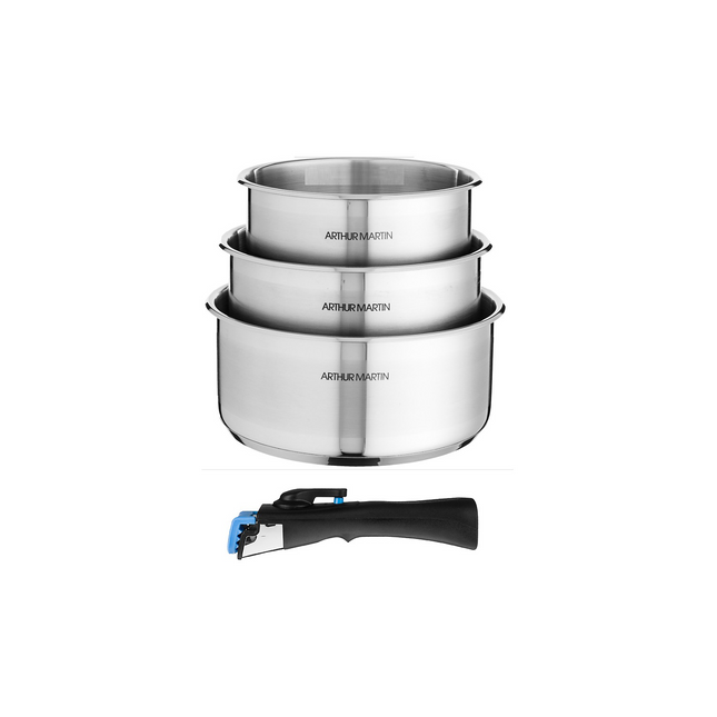 Batterie de cuisine ARTHUR MARTIN 3 casseroles 16/18/20cm + poignée - 5531