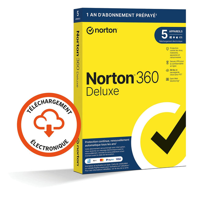 Logiciel antivirus et optimisation NORTON 360 DELUXE 50Go SE 5 postes